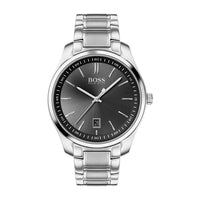 Reloj BOSS para hombre con esfera negra, movimiento de cuarzo y correa de acero inoxidable en color plateado