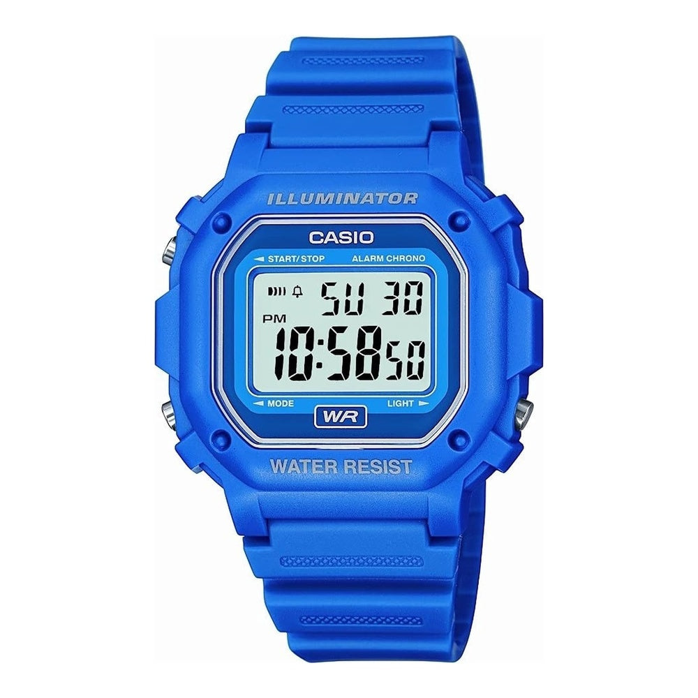 Casio F108WH - Reloj digital cuadrado deportivo, luz LED, alarma diaria, cronómetro, calendario día-fecha, batería 7 años