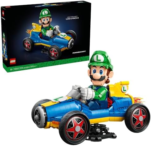LEGO Mario Kart - Luigi & Mach 8 - Building Set for Adults, Ages 18+ - Nintendo Collectible for Fans - Gift for Men & Women - Bedroom or Bookshelf Decor - 72050