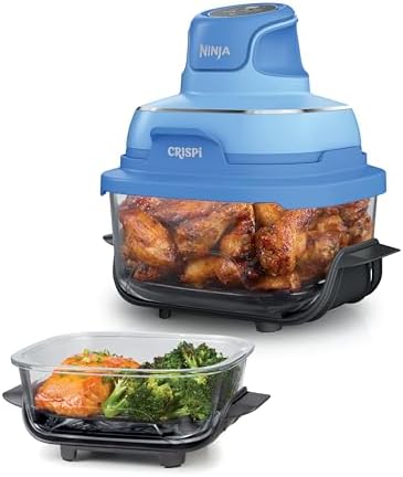 Ninja Crispi 4 in 1 Glass Air Fryer, 450°F, Non Toxic, 4QT and 6 Cup Containers with Lids, Dishwasher Safe, Stone, 1 Count, FN101ST