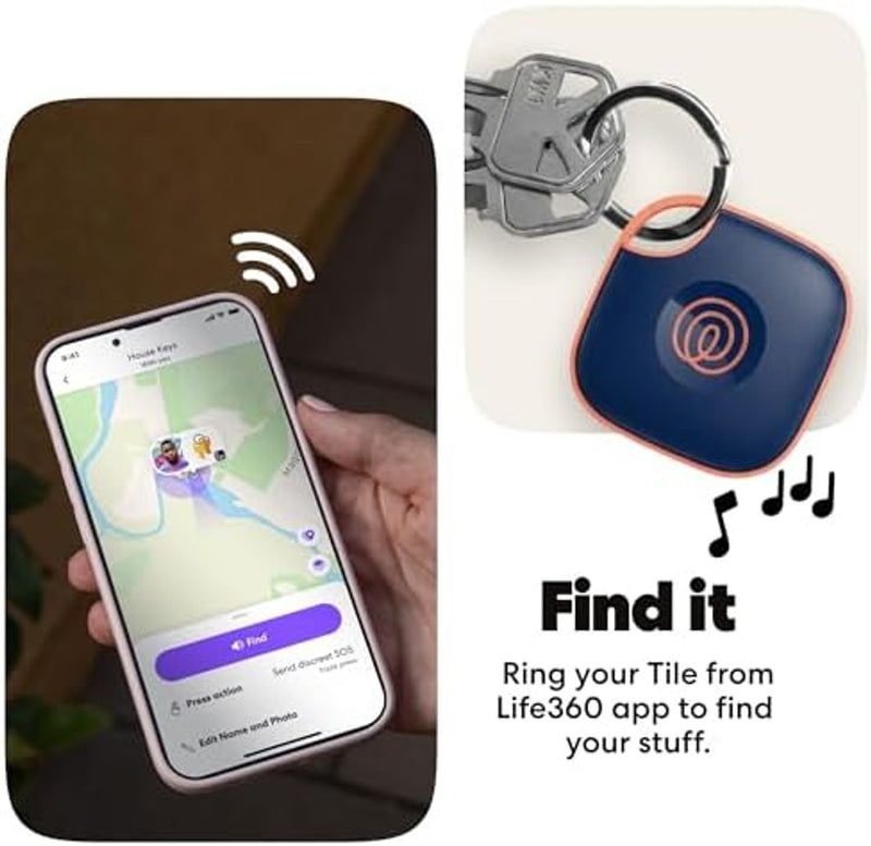 Life360 Tile - Bluetooth Tracker, Keys Finder and Item Locator for Keys, Bags and More. Phone Finder. Both iOS and Android Compatible. 1-Pack (Navy Blaze)