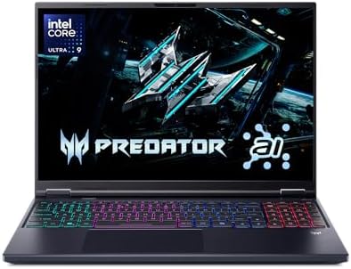 acer Predator Helios Neo 16 AI Gaming Laptop | Intel Core Ultra 9 Processor 275HX | NVIDIA GeForce RTX 5070 Ti | 16" WQXGA 240Hz G-SYNC | 16GB DDR5 | 1TB Gen 4 SSD | Killer Wi-Fi 6E | PHN16-73-92B8
