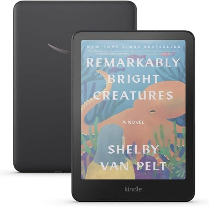Kindle Colorsoft Essentials Bundle including Kindle Colorsoft (16 GB) – With color display - Black, Plant-Based Leather Cover-Black and Power Adapter