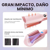 Wavytalk Power Wave - Engarzador de pelo, rizador, diseño de ventilación para menos daños, iónico reduce el encrespamiento, ondulado sin esfuerzo, plancha de doble voltaje, rosa