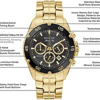 Bulova Men's Marine Star Gold Chronograph Stainless Steel Watch, Black Dial Style: 98B406