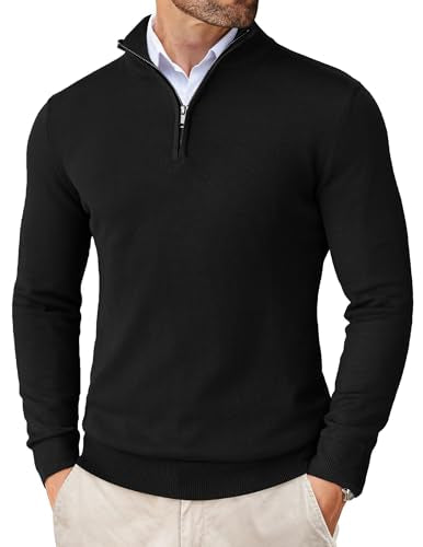 COOFANDY Sweaters con Cierre 1/4 para Hombre, Slim Fit Ligero, Cuello Mock, Pullover Polo Casual
