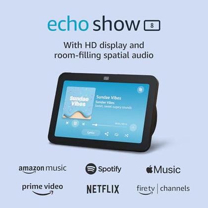 Amazon Echo Show 8 (3rd generation, 2023 release), With Spatial Audio, Smart Home Hub, and Alexa, Charcoal