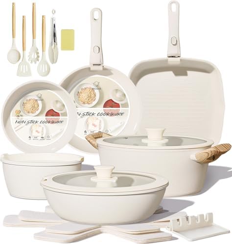 BECIGAR 23PCS Ceramic Pots and Pans Set,Nonstick, Removable Handle Pots and Pans Set, Stackable Pan Set, Ceramic Nonstick Pan Non Stick for Easy Cooking