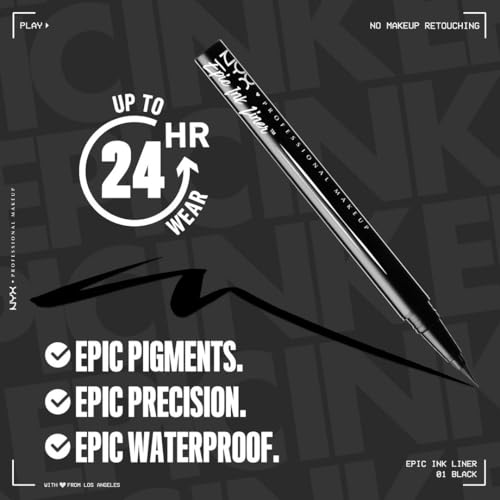 NYX PROFESSIONAL MAKEUP Epic Ink Liner, Delineador Líquido a Prueba de Agua - Negro, Fórmula Vegana