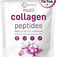 Micro Ingredients Multi Collagen Peptides Powder, 2lb (82 Servings) | Hydrolyzed Type I, II, III, V, X with Biotin, Hyaluronic Acid & Vitamin C. Unflavored Collagen for Women & Men, Easy Dissolve