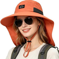 Rosoz Outdoor Sun Hat for Men Women, UPF50+ Protection Safari Cap Wide Brim Mesh Fishing Hat with Neck Flap Beach Garden