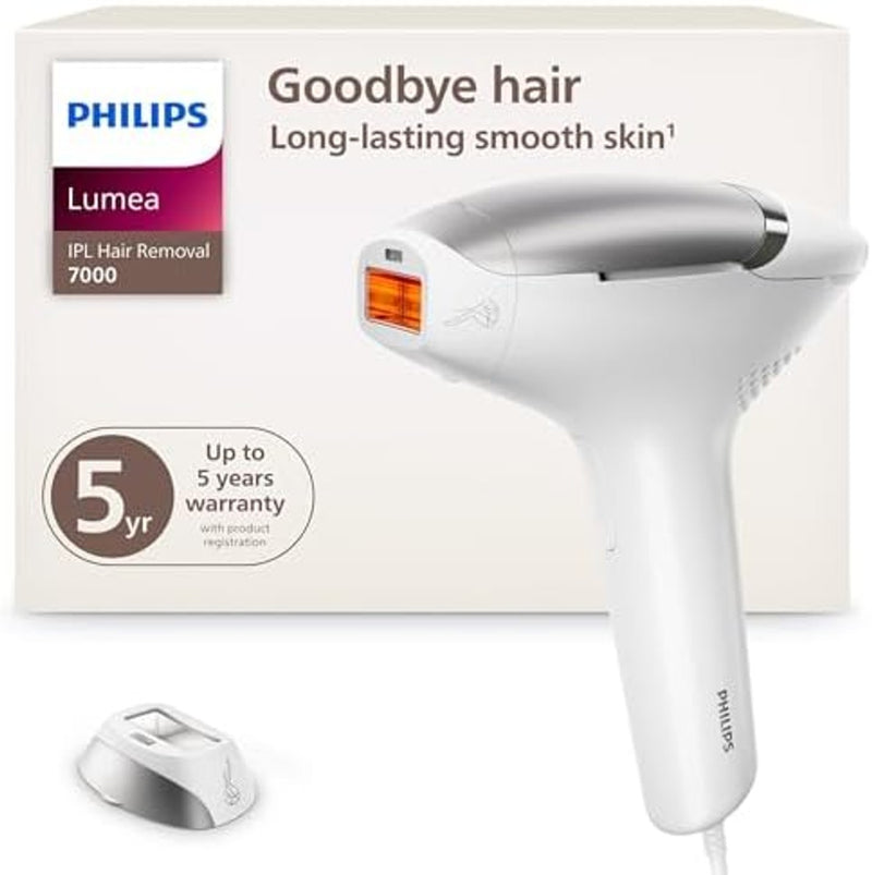 Philips Lumea 7000 Series Dispositivo de depilación IPL - Reducción láser permanente del vello para mujeres y hombres, fácil y cómodo de usar en casa, SenseIQ, accesorio único curvado para el cuerpo, BRI931/03