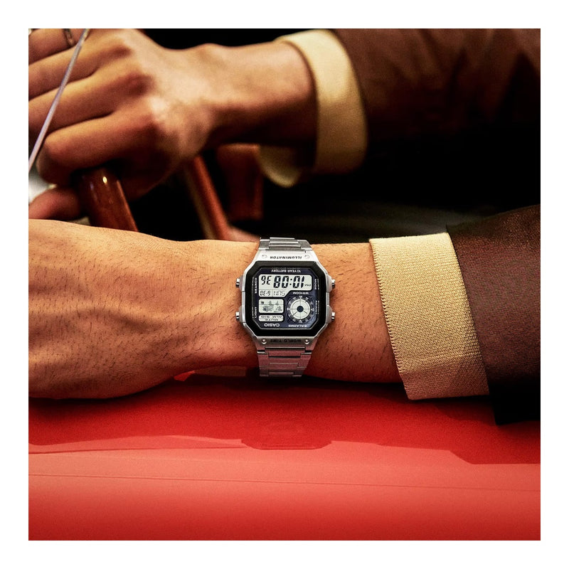 Reloj digital para hombre Casio Serie AE1200WH, resistente al agua, alarmas múltiples, cronómetro, temporizador y luz LED
