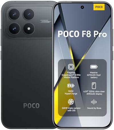 XIAOMI Poco F8 PRO 5G Ai (Compatible with Tmobile Mint Tello & Global) (256GB + 12GB) Ai 2K 6.59" Bose Sound 50MP Gamers Phone NFC Dual sim Unlocked Model 2510DPC44G Liberado (Black)