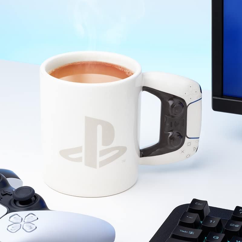 Paladone PlayStation Shaped Ceramic Coffee Mug – Officially Licensed PS5 Novelty Gift Featuring Controller Handle, 480 ml (16 fl oz)