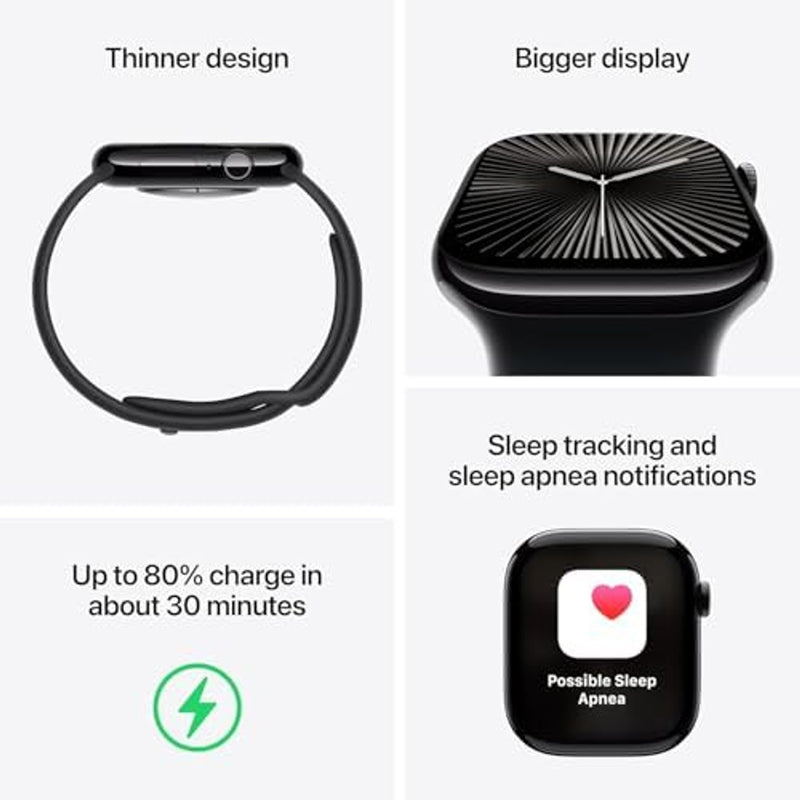 Apple Watch Series 10 [GPS + Cellular, 46mm] - Silver Aluminum Case with Denim Sport Band, M/L (Renewed Premium)