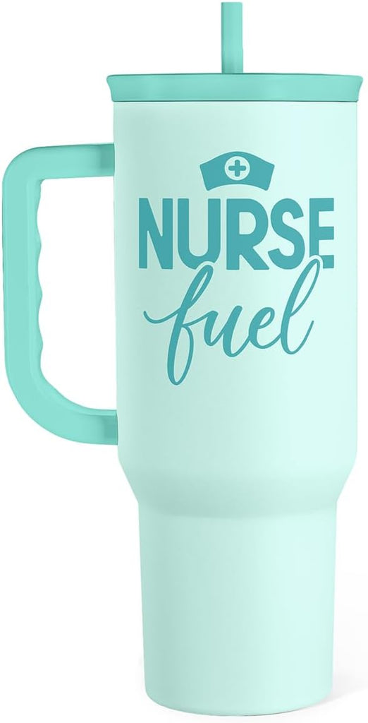 SANDJEST Nurse Gift Tumbler 40oz with Handle and Straw – Nurse Fuel Insulated Stainless Steel Travel Coffee Mug for Nursing Friend Student - Gifts for Appreciation, Birthday, Christmas