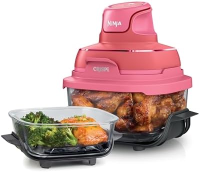 Ninja Crispi 4 in 1 Glass Air Fryer, 450°F, Non Toxic, 4QT and 6 Cup Containers with Lids, Dishwasher Safe, Stone, 1 Count, FN101ST