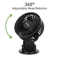 Holmes Ventilador Personal Portátil de 4" con Clip – 3 Velocidades, Rotación 360°, Batería Recargable, Carga USB-C, Diseño Compacto y Portátil, Negro – Ideal para Escritorios y Espacios Personales