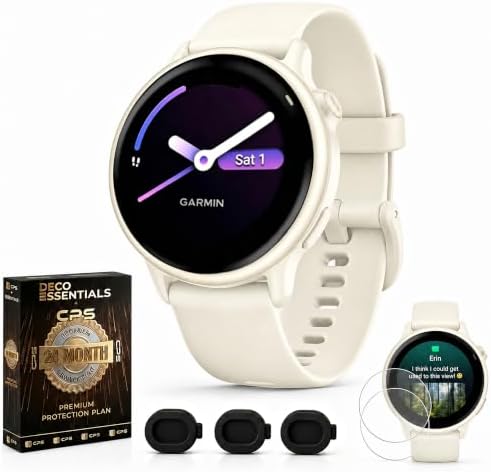 Garmin vivoactive 6, Health and Fitness GPS Smartwatch, AMOLED Display, Up to 11 Days of Battery, Bone with Silicone Band, 010-02985-01 - Bundle w/Deco Essentials 2-Year CPS Plan