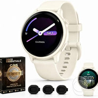 Garmin vivoactive 6, Health and Fitness GPS Smartwatch, AMOLED Display, Up to 11 Days of Battery, Bone with Silicone Band, 010-02985-01 - Bundle w/Deco Essentials 2-Year CPS Plan