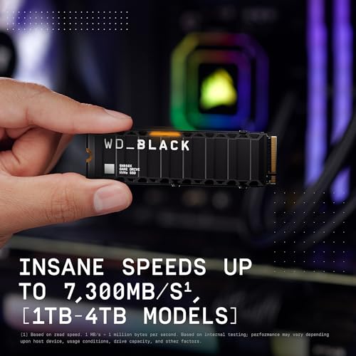 WD_Black SN850X 4TB NVMe SSD with Heatsink - M.2 2280, Up to 7,300 MB/s Read speeds, Up to 6,300 MB/s Write speeds, Gaming Expansion, High Performance Internal Solid State Drive - WDS400T2XHE