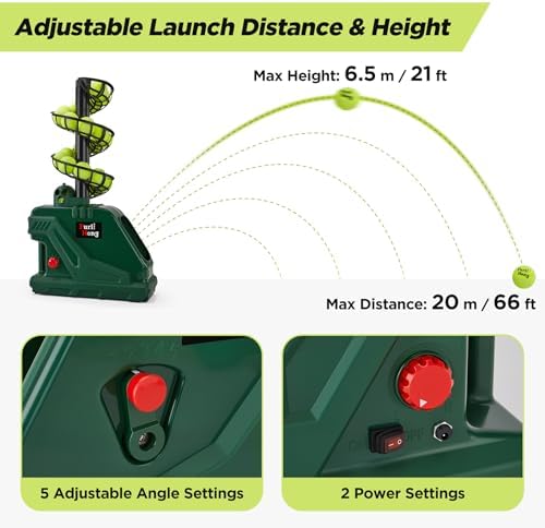 Furlihong 3819BH - Máquina portátil de pelotas de tenis - 5 ángulos ajustables, 2 niveles