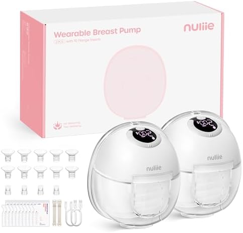 Nuliie S32 Wearable Breast Pump Hands-Free, More Private Electric Pump, 4 Modes 9 Suction Levels, 24mm Flange with 13/15/17/19/21mm Inserts, Easy Clean & Anti-Leak Design (2 Packs, White)