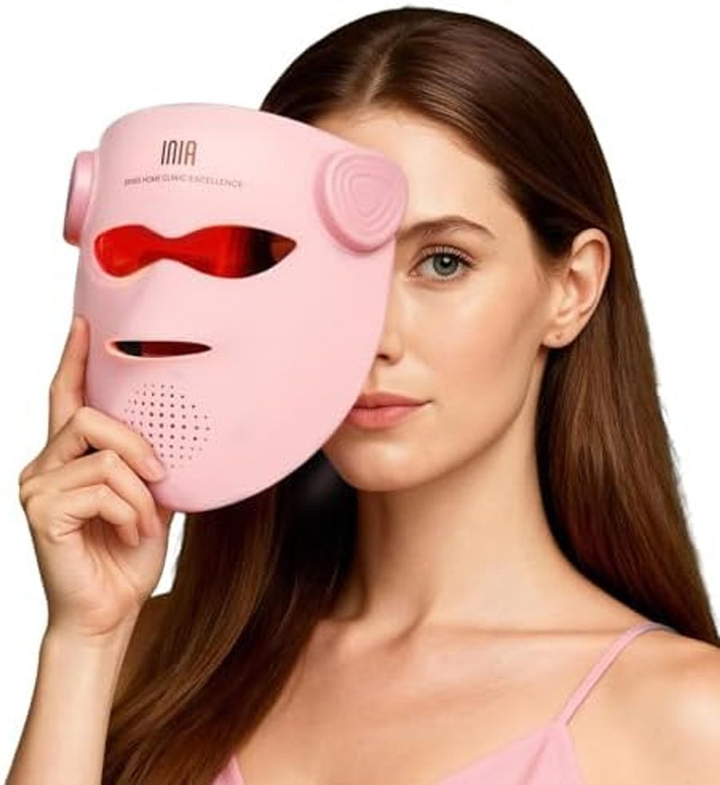INIA Glow 4D - Máscara de terapia de luz roja inalámbrica para cara, NIR dual, 320 LED, 4 modos, refrigeración debajo de los ojos, máscara facial LED inalámbrica y recargable para el hogar y viajes, regalos de cuidado de la piel para mujeres, mamá, esposa
