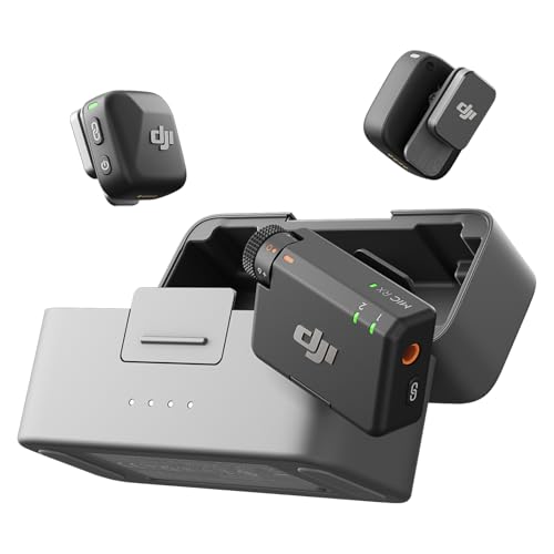 DJI Mic Mini (2 TX + 1 RX + Estuche de Carga), Micrófono Lavalier Inalámbrico para iPhone/Cámara/Android, Ultraligero, Audio Rico en Detalles, 48h de Uso, Cancelación de Ruido, Limitador Automático, Vlog, Streaming