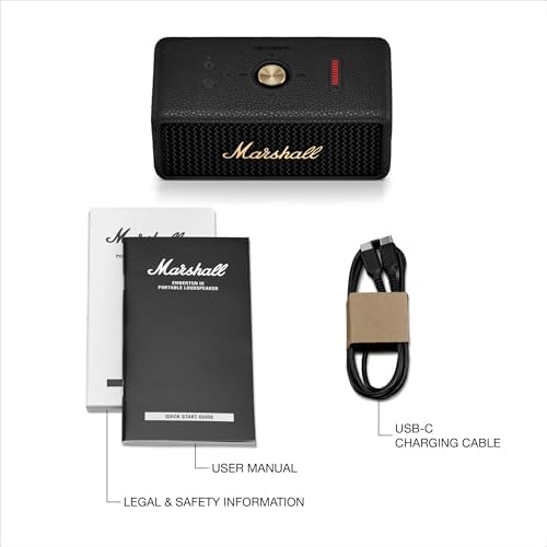 Marshall Emberton III Portable Bluetooth Speaker - Rugged Waterproof/Dust-Proof Design | Loud Stereo Sound, Deep Bass | Compact and Wireless for Travel and Outdoors - Black and Brass