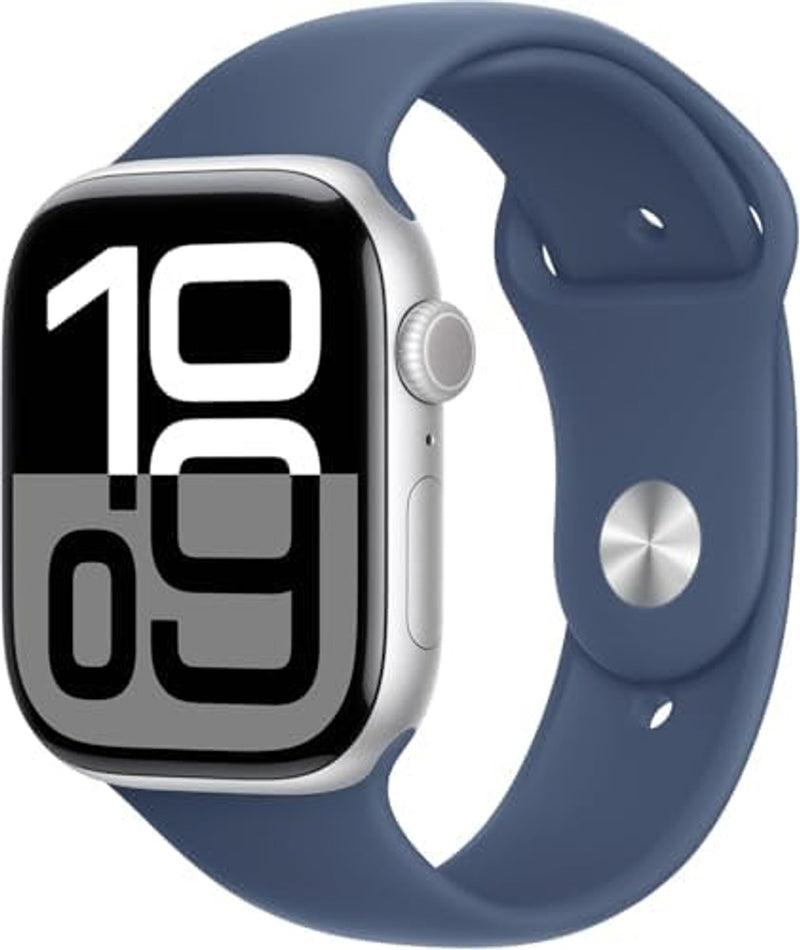 Apple Watch Series 10 [GPS + Cellular, 46mm] - Silver Aluminum Case with Denim Sport Band, M/L (Renewed Premium)