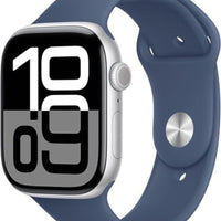 Apple Watch Series 10 [GPS + Cellular, 46mm] - Silver Aluminum Case with Denim Sport Band, M/L (Renewed Premium)
