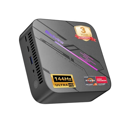 Blackview MP100 Mini PC with 3-Year Warranty, AMD Ryzen 7430U(equiv to 5850U) Mini Desktop Computer, Support 4K@144Hz UHD 3 Display, 16GB RAM 512GB NVMe SSD, Win11 Pro/USB3.2/WiFi 6/RGB Light/Big Fan