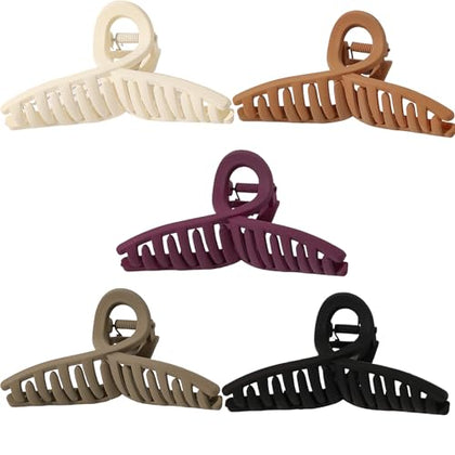 Set of 5 - Matte Medium to Large Hair Claw Clips - Strong Hold and Non-Slip Grip for Thick and Thin Hair - Durable and Stylish Hair Accessories for Women and Girls (4in crossover)