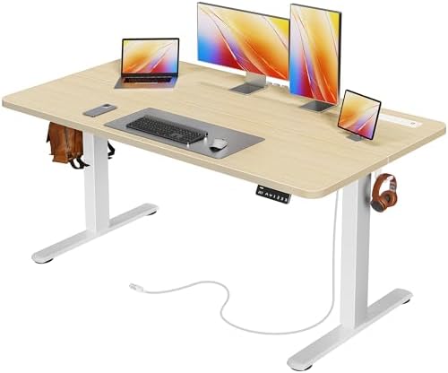 Huuger Electric Standing Desk with Power Outlets and USB-C Port, 47 X 24 Inch Height Adjustable Desk, Sit Stand Desk for Home Office, Computer & Gaming Desk with 4 Presets, Stable Steel Frame, Black