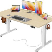 Huuger Electric Standing Desk with Power Outlets and USB-C Port, 47 X 24 Inch Height Adjustable Desk, Sit Stand Desk for Home Office, Computer & Gaming Desk with 4 Presets, Stable Steel Frame, Black