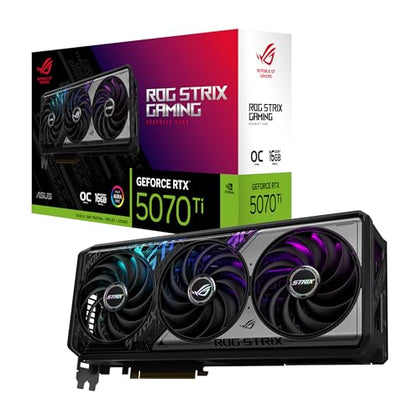 ASUS ROG Strix GeForce RTX 5070 Ti OC Edition 16GB GDDR7 Graphics Card (PCIe 5.0, HDMI/DP 2.1, 3.2-slot, Axial-tech fans, MaxContact design with vapor chamber, phase-change GPU thermal pad, aura sync)