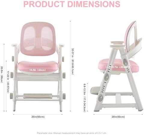 Ergonomic Kids' Study Chair, Height Adjustable Kids Desk Chair for Boys Girls,Comfortable for Teenagers Playing, Drawing, Ideal Gift for Children,Students（Pink）
