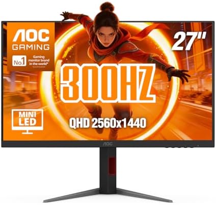AOC 27 Inch Gaming Monitor QHD 320Hz Mini-LED HDR1000, White, Q27G4SLM/WS | 2560×1440 Computer Monitor, 0.3ms, HDR, DP 1.4, HDMI 2.0, Audio Out, Console Ready, 3-Year Zero-Bright-Dot