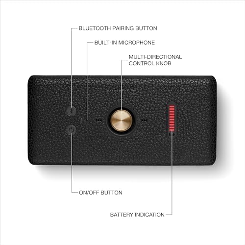 Marshall Emberton III Portable Bluetooth Speaker - Rugged Waterproof/Dust-Proof Design | Loud Stereo Sound, Deep Bass | Compact and Wireless for Travel and Outdoors - Black and Brass