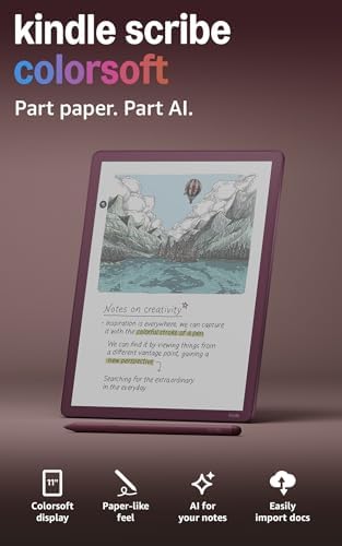 Amazon Kindle Scribe Colorsoft 64GB (newest model) — 11” paper-like color display with front light — One notebook to replace them all — Write in notebooks, docs, and books. Pen included - Graphite