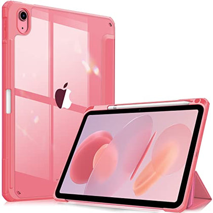 Fintie Hybrid Slim Case for iPad (A16) 11th Generation 11 Inch (2025), iPad 10th Generation 10.9 Inch (2022) - Shockproof Cover with Clear Transparent Back Shell & Pencil Holder, Pink