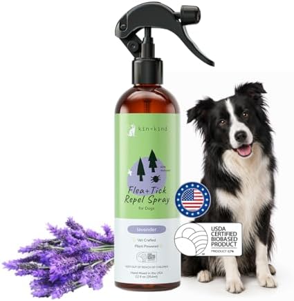 kin+kind Natural Flea and Tick Prevention for Dogs – Non-Greasy Coat Spray, Vet-Formulated, Lavender, 12 fl oz