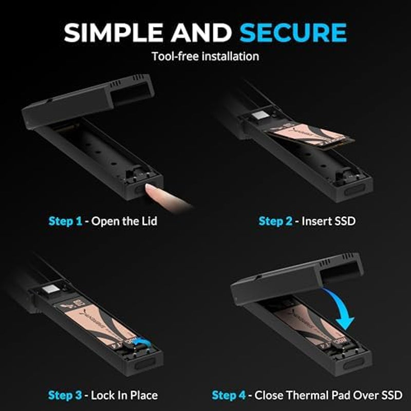 SABRENT USB C NVMe Enclosure, Tool-Free M.2 SSD Case for 2230-2280, 10Gbps USB 3.2 Gen 2 Adapter