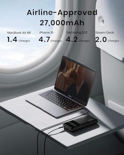 INIU 140W Laptop Power Bank, Flight-Safe 27000mAh High Capacity Portable Charger with USB C Cable, Digital Display Phone Charger, 3 Ports Travel External Battery Pack for MacBook iPad Steam Deck etc