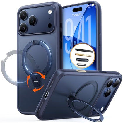 TORRAS Q3 Spin for iPhone 17 Pro Max Case with 360 Magnetic Stand, Camera Control, Fit for MagSafe, 4X Military-Grade Shockproof Case for iPhone 17 Pro Max Phone Case with Kickstand, Deep Blue