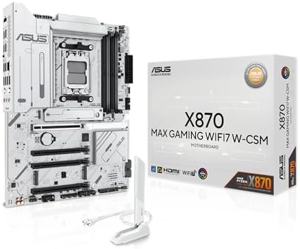 ASUS X870 MAX GAMING WIFI7 W AMD AM5 ATX Motherboard, 8-layer White PCB, 12+2+1 80A DrMOS, DDR5, PCIe 5.0 x16 Q-Release, 3x M.2, Wi-Fi 7 Q-Antenna, USB4® Type-C®, 2.5Gb LAN, BIOS FlashBack™, Aura Sync