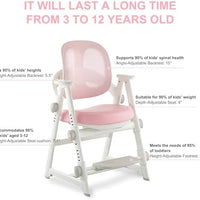 Ergonomic Kids' Study Chair, Height Adjustable Kids Desk Chair for Boys Girls,Comfortable for Teenagers Playing, Drawing, Ideal Gift for Children,Students（Pink）