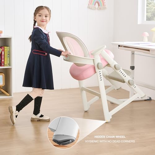 Ergonomic Kids' Study Chair, Height Adjustable Kids Desk Chair for Boys Girls,Comfortable for Teenagers Playing, Drawing, Ideal Gift for Children,Students(Pink)